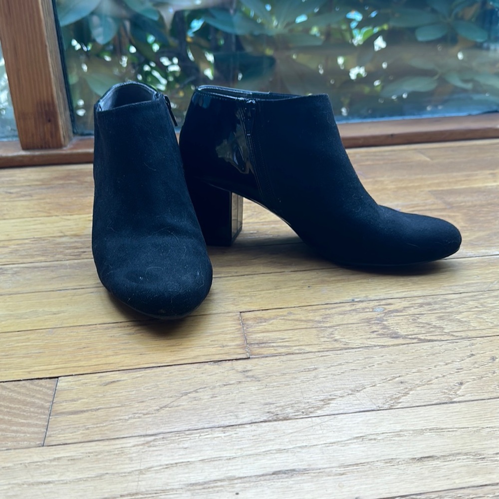 Lifestride Black Suede and Patent Block Heeled Booties